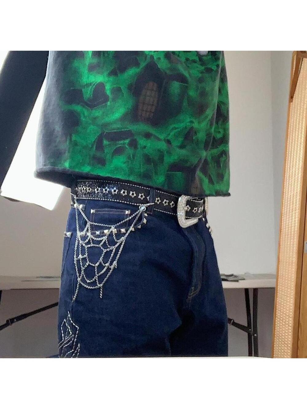 Y2K Black Silver Punk Studded Rhinestone Belt - Picture 8 of 8
